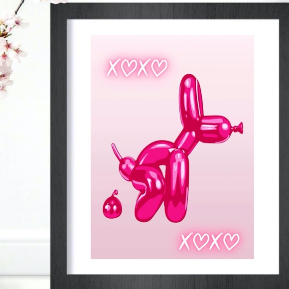 Pink Balloon Dog Pop Art 11x17 - Balloon Dog Minimalist Modern art Pop art Print - Picture 1 of 4